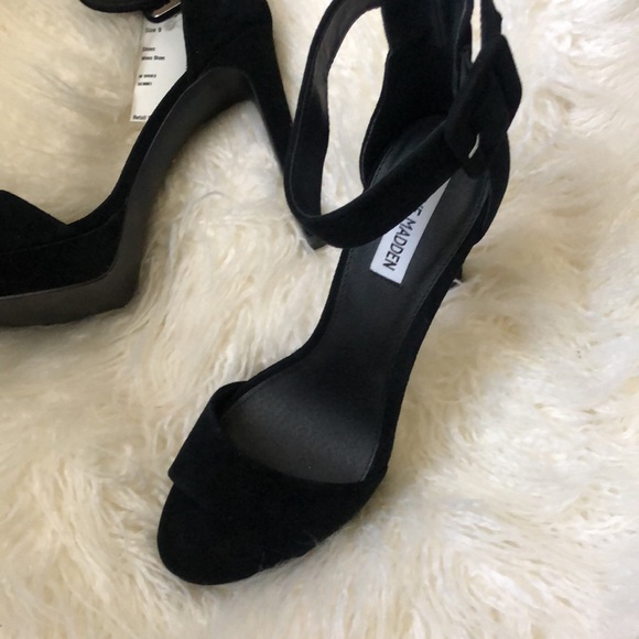 Steve Madden Circuit Black Suede Leather Ankle Strap Heels - Picture 7 of 9